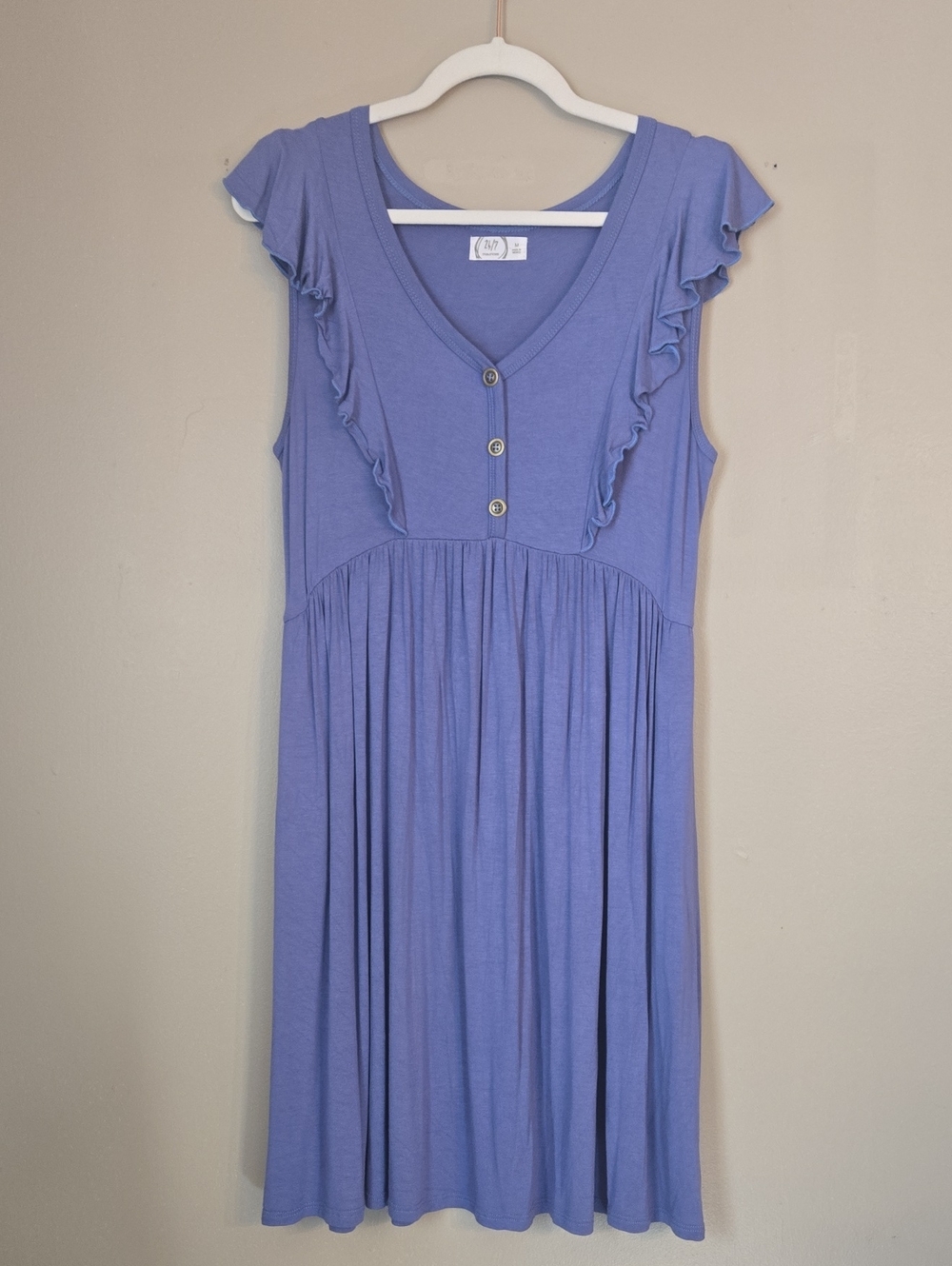 Maurices - Women’s Blue Ruffle-Trim V-Neck Dress